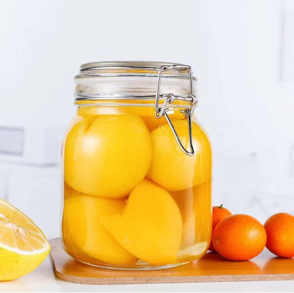 32Oz Glass Food Storage Jars with Airtight Clamp Lids,Set of 4 Airtight Glass Canister Square- Clear Storage Container for Kitchen Container Storing Sugar, Flour, Cereal,Coffee,Spice…