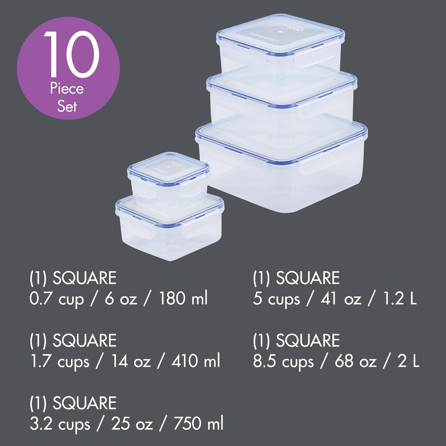 Storage Food Storage Container Set, 10-Piece, Clear